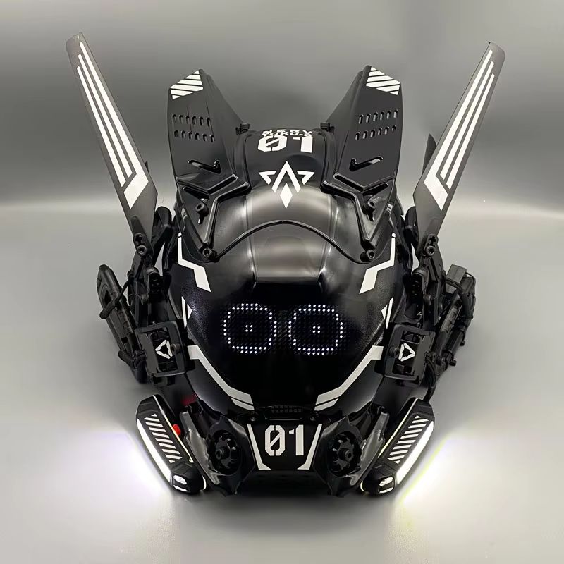 Cosplay Prop Display - サイバーパンクコスチュームマスク、コスプレメカ兵士、LEDライト付き、ローリングサブタイトルスクリーンマスク、テクノロジーアプリコントロールヘルメット、パーティー小道具