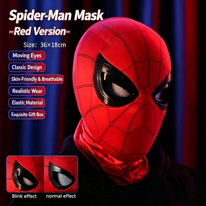 Cosplay Prop Display - スパイダーマンのヘッドギア、可動式の目付き、クールなコスプレアクセサリー、手動式アメージングマスク、フェスティバルやパーティーのディスプレイ用ギフト