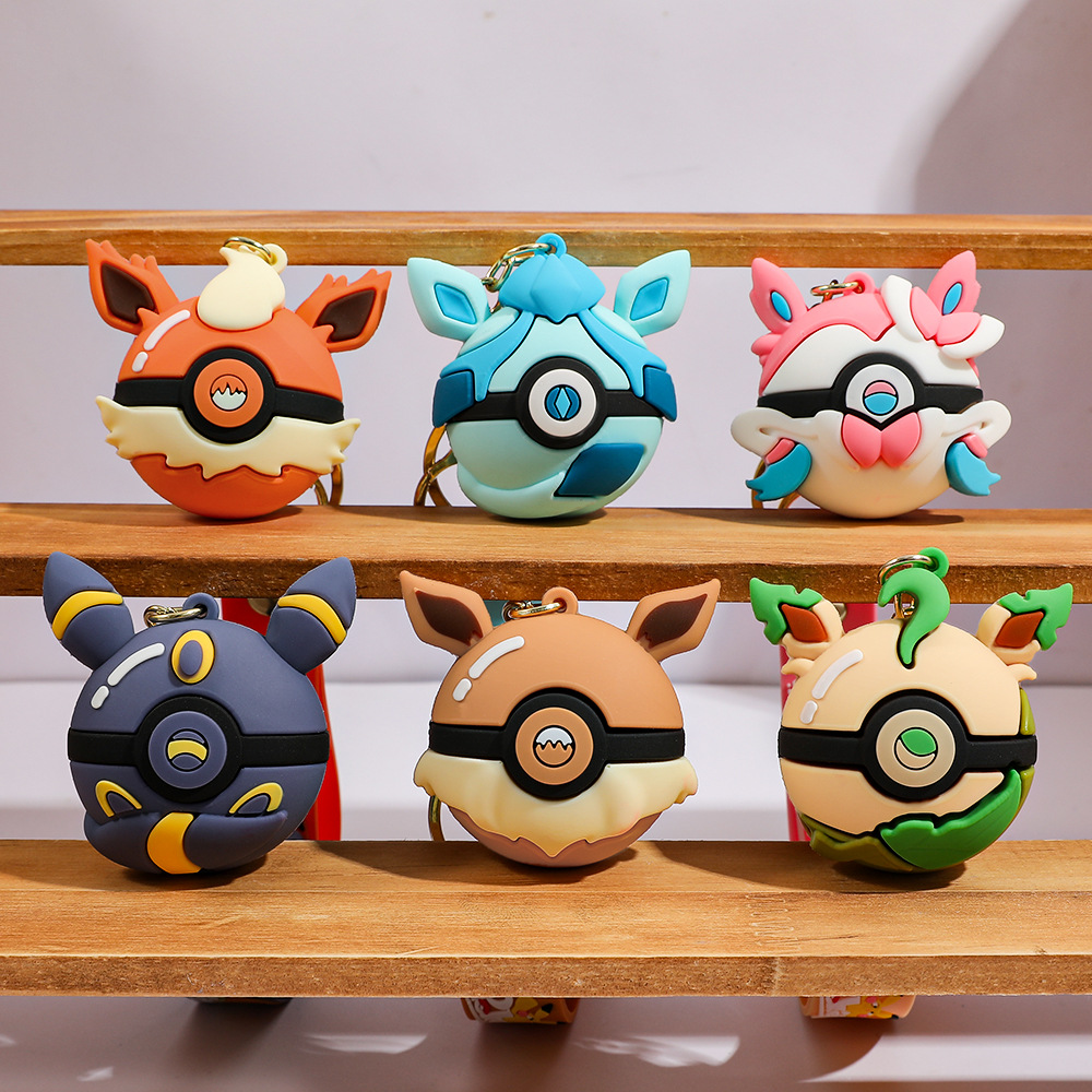 Pokeball Cosplay Prop - 漫画ポケモンモンスターボールキーリングイーブイ進化ペンダントポータブルキーチェーンバッグチャームジュエリーかわいい素敵な子供ファンホリデーギフト