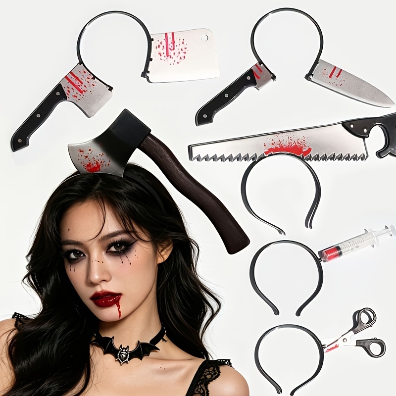 Cosplay Prop Axe - ハロウィン装飾 偽血まみれの斧 鋸 ナイフ ヘッドバンド いたずら小道具