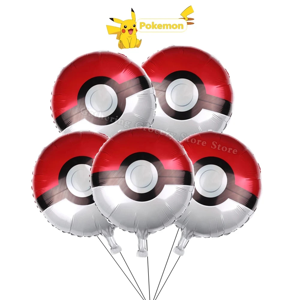 Pokeball Cosplay Prop - 5個入り ポケモン風 かわいいアルミ箔風船 男の子 女の子 誕生日パーティー