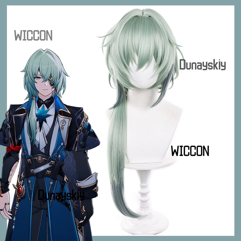 Anaxa Cosplay Prop - Honkai スターレール Anaxa コスプレウィッグ Anaxagoras コスプレグリーンロングポニーテール耐熱かつら男性相続人カーニバルプレイ小道具