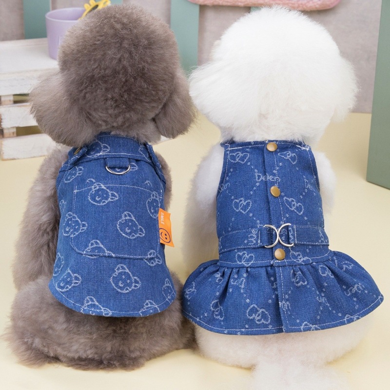 デニムドッグドレス,チェストストラップ付き,小型,中型,子犬 - D Ring Strap のレビューと価格