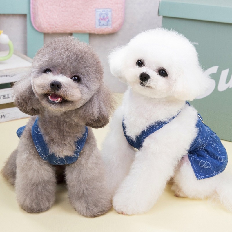 デニムドッグドレス,チェストストラップ付き,小型,中型,子犬 - D Ring Strap のレビューと価格