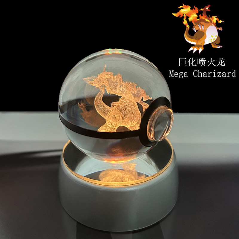 ポケモンクリスタルポケボール 3D彫刻クリスタルボール 光る - Pokeball Cosplay Prop のレビューと価格