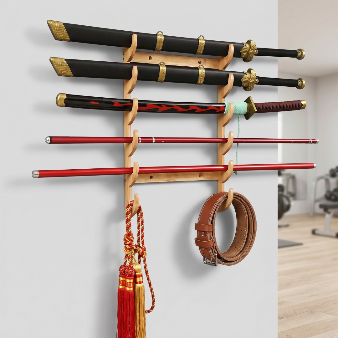 8層式壁掛け刀剣収納棚サポートホルダー アニメコスプレ木製サ - Cosplay Prop Katana のレビューと価格